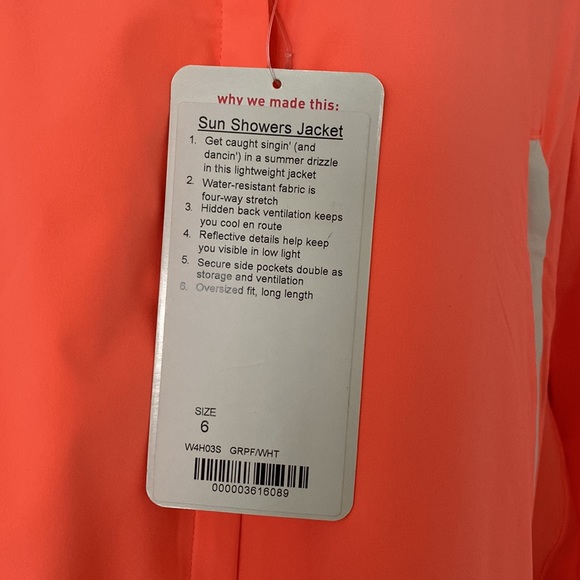 LULULEMON Sun Showers Jacket ORANGE Grapefruit White 6 New - Picture 4 of 5